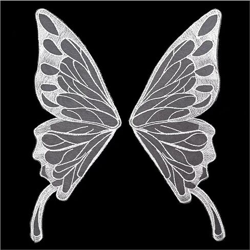 1 Pair Butterfly Lace Applique, Embroidered Trim Applique Patches Decor Bridal Wedding Dress Decoration (White) in Kuwait