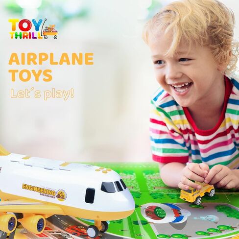 ألعاب طائرة TOYTHRILL لعمر 3 سنوات مع سيارات لعبة - طائرة لعبة للأطفال الصغار مع تأثير رذاذ نفاث LED وامض، سجادة لعب، أضواء وأصوات - مجموعة ألعاب طائرة شحن للأولاد والبنات بعمر 3 سنوات فما فوق in Kuwait