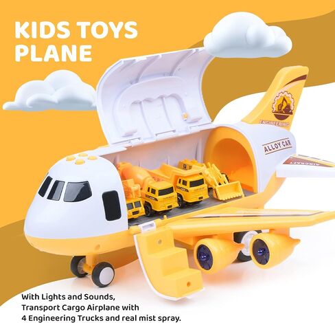 ألعاب طائرة TOYTHRILL لعمر 3 سنوات مع سيارات لعبة - طائرة لعبة للأطفال الصغار مع تأثير رذاذ نفاث LED وامض، سجادة لعب، أضواء وأصوات - مجموعة ألعاب طائرة شحن للأولاد والبنات بعمر 3 سنوات فما فوق in Kuwait