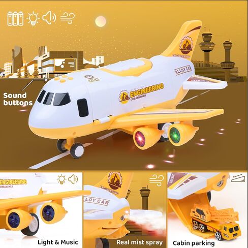 ألعاب طائرة TOYTHRILL لعمر 3 سنوات مع سيارات لعبة - طائرة لعبة للأطفال الصغار مع تأثير رذاذ نفاث LED وامض، سجادة لعب، أضواء وأصوات - مجموعة ألعاب طائرة شحن للأولاد والبنات بعمر 3 سنوات فما فوق in Kuwait