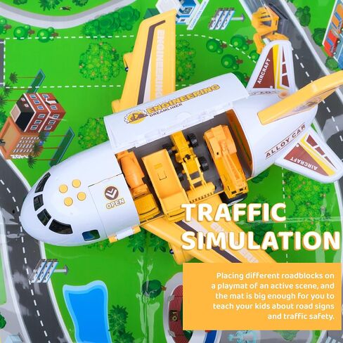 ألعاب طائرة TOYTHRILL لعمر 3 سنوات مع سيارات لعبة - طائرة لعبة للأطفال الصغار مع تأثير رذاذ نفاث LED وامض، سجادة لعب، أضواء وأصوات - مجموعة ألعاب طائرة شحن للأولاد والبنات بعمر 3 سنوات فما فوق in Kuwait