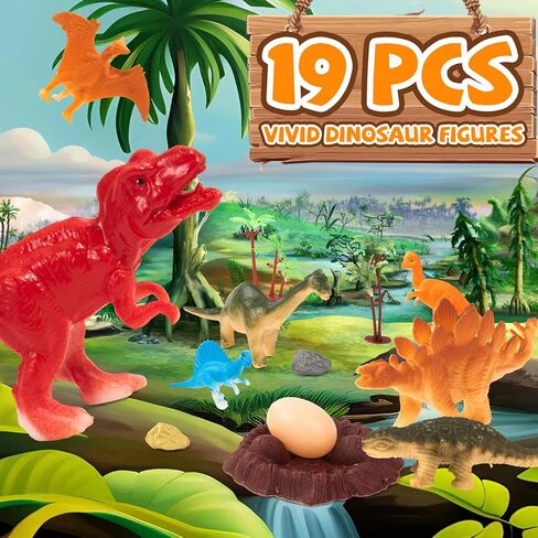 ألعاب الديناصورات للأولاد، ألعاب الديناصورات مسار سيارة السباق مع صندوق تخزين وبساط اللعب، 19 شخصية دينو 1 سيارة سباق رائعة للأولاد من عمر 3 4 5 6 سنوات هدايا عيد الميلاد (إصدار خاص) in Kuwait