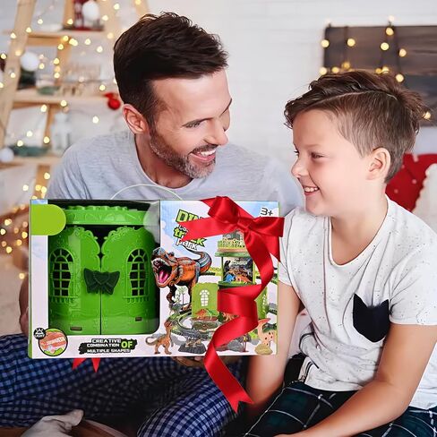 ألعاب الديناصورات للأولاد، ألعاب الديناصورات مسار سيارة السباق مع صندوق تخزين وبساط اللعب، 19 شخصية دينو 1 سيارة سباق رائعة للأولاد من عمر 3 4 5 6 سنوات هدايا عيد الميلاد (إصدار خاص) in Kuwait