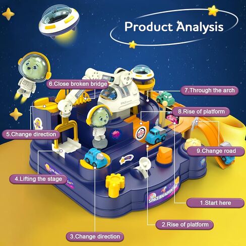 لعبة مغامرة السيارة للأطفال الصغار - لعبة مسار سباق السيارات مع سيارتين صغيرتين - مجموعة لعب سيارة إنقاذ مدينة الفضاء - المهارات الحركية الدقيقة - ألعاب تعليمية لمرحلة ما قبل المدرسة للأطفال 3 4 5 6 أولاد وبنات (صغيرة) in Kuwait