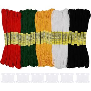 30 Skeins Embroidery Thread,Black White Red Green Golden Embroidery Floss for Cross Stitch and DIY Art Craft,Friendship Bracelets String,with 12 PCS Floss Bobbins