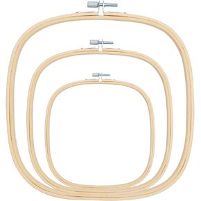 Caydo 3 Pieces 3 Sizes Square Embroidery Hoops Adjustable Bamboo Circle Cross Stitch Hoop Embroidery Frames for Sewing, Needlework, DIY Embroidery Craft