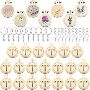 ZOCONE 20 Packs Mini Embroidery Hoops, Small Ring Tiny Embroidery Hoops with Keychain Earring Hooks Jump Rings, Round Wood Hoops for DIY Embroidery Necklace Jewelry Pendant and Keychain