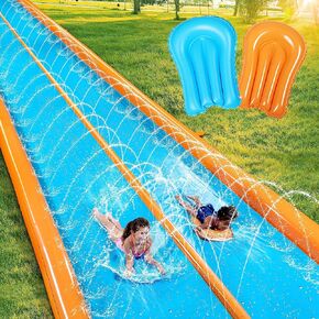 Sloosh Super Double Water Slide for Adult Kids, 25ft x 7ft Heavy Duty Lawn Water Slide with Sprinkler and 2 Slip Inflatable Boards for Party in Summer Yard Lawn Outdoor Water Play Activities in Kuwait