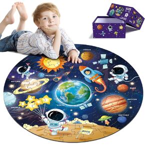 Solar System Round Jigsaw Puzzles,Floor Puzzle for Kids,Large 70 Piece Space Planets Puzzle for Toddler Ages 3-5,Preschool Learning Educational Christmas Birthday Gift for 4-8 Years Old Boy Girl