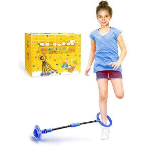 Skip Ball for Kids, Foldable Ankle Skip Ball Flashing Jumping Ring Colorful Sports Swing Ball, Fitness Fat Burning Jump Rope Game for Boy and Girl (Blue)