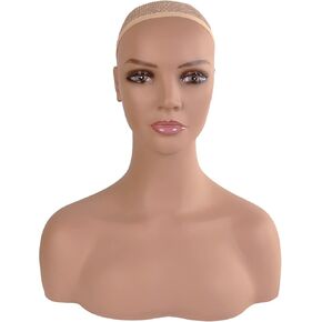 ستوديو ليمتد راس مانيكان واقعي 17 انش من بلاستيك PVC مع اكتاف الجزء العلوي من الجسم للنساء، راس مانيكان لعرض المكياج والرموش للشعر المستعار والقبعات والاوشحة والمجوهرات in Kuwait