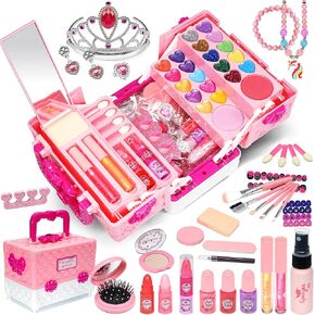 Kids Makeup Kit for Girl - Kids Makeup Kit Toys for Girls 48Pcs Washable Real Make-up Kit Toy for Little Girls, Toddler Make up & Non-Toxic Cosmetic Set, Age3-12 Year Olds Child Birthday Gift