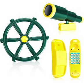 3 Pcs Playground Accessories for Kids Outdoor Swing Set Accessories Playground Equipment Pirate Plastic Ship Wheel Toy Telescope Telephone Backyard Outdoor Playhouse Climbing Equipment (Blue)