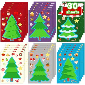 Christmas Stickers for Kids, 30 Sheets Make a Tree Stickers,Christmas Activities for Kids DIY Christmas Crafts Christmas Games Xmas Party Favors for Toddler Kids