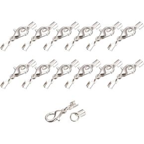 uxcell 40Sets 3mm Fold Over Cord Ends with Lobster Claw Clasps, Terminator Crimp End Caps for DIY Making Leather Bracelets, Metallic Black