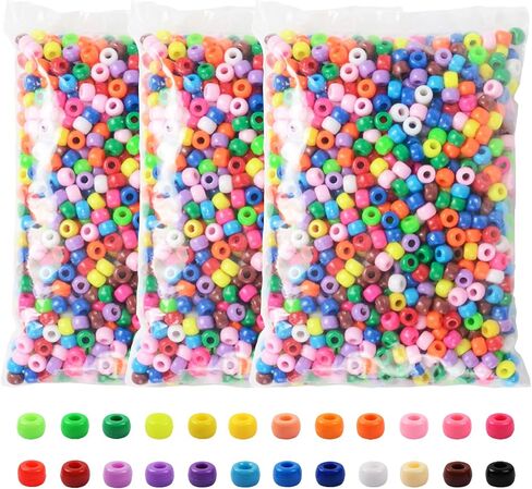 Pony Beads 3600 Pcs 6x9mm Multi-Colored Plastic Craft Beads Set, Bulk Rainbow Hair Beads 24 Assorted Colors for DIY Crafting Jewelry Making Kandi Bracelets in Kuwait