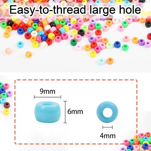 Pony Beads 3600 Pcs 6x9mm Multi-Colored Plastic Craft Beads Set, Bulk Rainbow Hair Beads 24 Assorted Colors for DIY Crafting Jewelry Making Kandi Bracelets in Kuwait