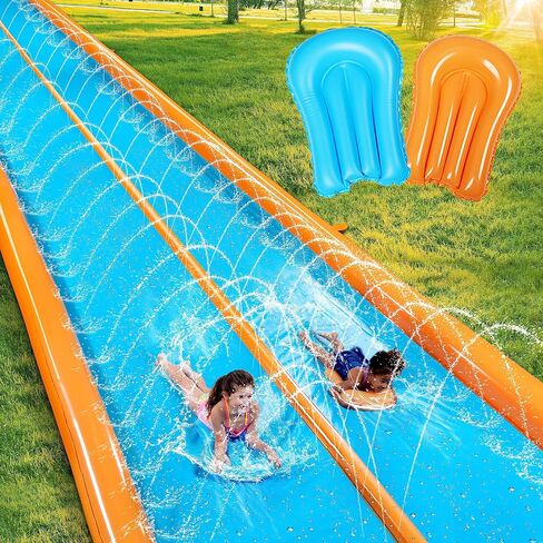 Sloosh Super Double Water Slide for Adult Kids, 25ft x 7ft Heavy Duty Lawn Water Slide with Sprinkler and 2 Slip Inflatable Boards for Party in Summer Yard Lawn Outdoor Water Play Activities in Saudi Arabia