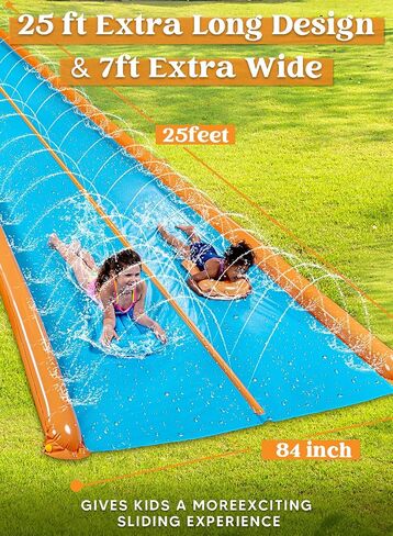 Sloosh Super Double Water Slide for Adult Kids, 25ft x 7ft Heavy Duty Lawn Water Slide with Sprinkler and 2 Slip Inflatable Boards for Party in Summer Yard Lawn Outdoor Water Play Activities in Saudi Arabia