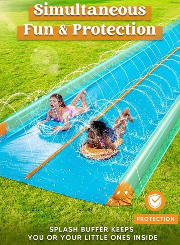 Sloosh Super Double Water Slide for Adult Kids, 25ft x 7ft Heavy Duty Lawn Water Slide with Sprinkler and 2 Slip Inflatable Boards for Party in Summer Yard Lawn Outdoor Water Play Activities in Saudi Arabia