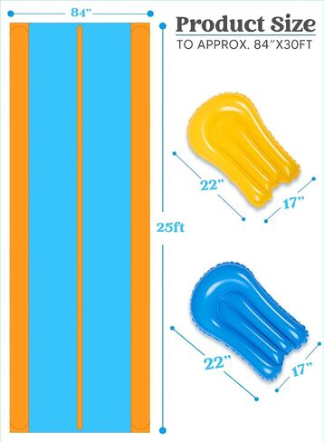 Sloosh Super Double Water Slide for Adult Kids, 25ft x 7ft Heavy Duty Lawn Water Slide with Sprinkler and 2 Slip Inflatable Boards for Party in Summer Yard Lawn Outdoor Water Play Activities in Saudi Arabia