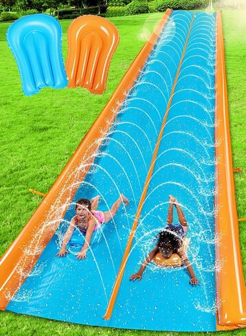 Sloosh Super Double Water Slide for Adult Kids, 25ft x 7ft Heavy Duty Lawn Water Slide with Sprinkler and 2 Slip Inflatable Boards for Party in Summer Yard Lawn Outdoor Water Play Activities in Saudi Arabia