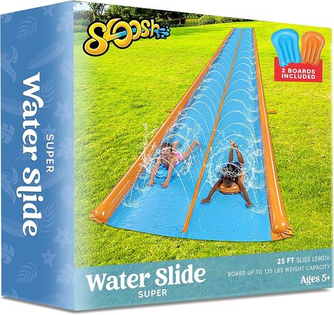 Sloosh Super Double Water Slide for Adult Kids, 25ft x 7ft Heavy Duty Lawn Water Slide with Sprinkler and 2 Slip Inflatable Boards for Party in Summer Yard Lawn Outdoor Water Play Activities in Saudi Arabia