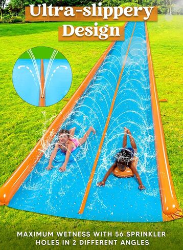 Sloosh Super Double Water Slide for Adult Kids, 25ft x 7ft Heavy Duty Lawn Water Slide with Sprinkler and 2 Slip Inflatable Boards for Party in Summer Yard Lawn Outdoor Water Play Activities in Saudi Arabia