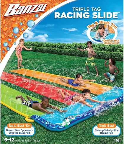 BANZAI 16 Feet Triple Tag Racing Water Slide - Side-by-Side-by-Side Racing Fun! in Kuwait