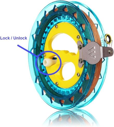 HappyToy Kite Reel Winder Kite String Handle Reel [Lock-on] with Line - 1000ft Durable String (Blue - Yellow) in Kuwait