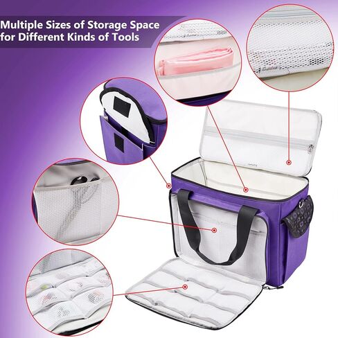 حقيبة ماكينة الخياطة مع سحابات واي كيه كيه، حقيبة حمل ماكينة الخياطة مع 16 قطعة من الحقائب العملية، متوافقة مع معظم ماكينات الخياطة القياسية., بنفسجي, نوبل in Kuwait