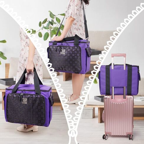 حقيبة ماكينة الخياطة مع سحابات واي كيه كيه، حقيبة حمل ماكينة الخياطة مع 16 قطعة من الحقائب العملية، متوافقة مع معظم ماكينات الخياطة القياسية., بنفسجي, نوبل in Kuwait