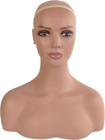 ستوديو ليمتد راس مانيكان واقعي 17 انش من بلاستيك PVC مع اكتاف الجزء العلوي من الجسم للنساء، راس مانيكان لعرض المكياج والرموش للشعر المستعار والقبعات والاوشحة والمجوهرات in Kuwait