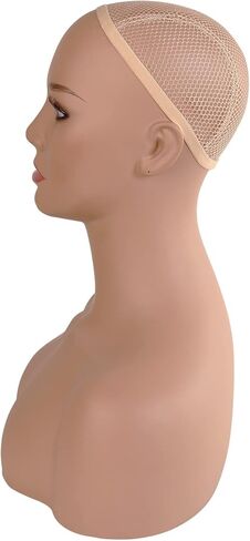 ستوديو ليمتد راس مانيكان واقعي 17 انش من بلاستيك PVC مع اكتاف الجزء العلوي من الجسم للنساء، راس مانيكان لعرض المكياج والرموش للشعر المستعار والقبعات والاوشحة والمجوهرات in Kuwait