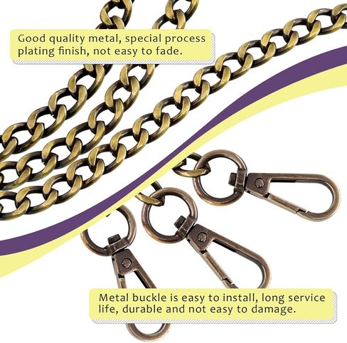 Swpeet 3Pcs Gold Luxury Fashion 47 Inche Replacement Flat Chain Strap with Buckles Set, Perfect for DIY Metal Shoulder Cross Body Bag Hand Bag Purse Replacement in Kuwait