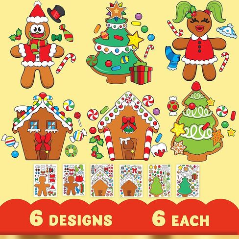 JOYIN 36 PCS Christmas Make-a-face Sticker Sheets Make Your Own Christmas Gingerbread Sticker Series and Trees Sticker Sheets Kids Party Favor Supplies Craft in Saudi Arabia