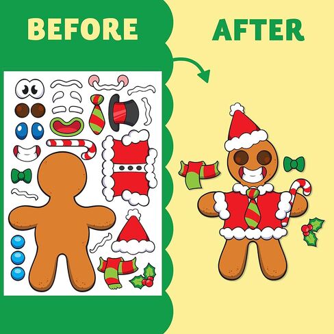 JOYIN 36 PCS Christmas Make-a-face Sticker Sheets Make Your Own Christmas Gingerbread Sticker Series and Trees Sticker Sheets Kids Party Favor Supplies Craft in Saudi Arabia