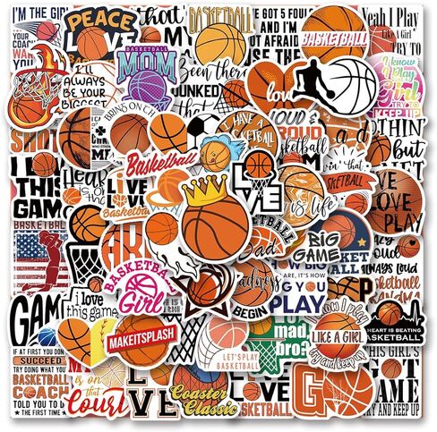 Basketball Stickers 100PCS Sports Basketball Stickers for Water Bottles,Basketball Notebook,Basketball Gifts for Boys/Girls,Basketball Gifts for Teen Boys(Basketball Stickers-1) in Kuwait