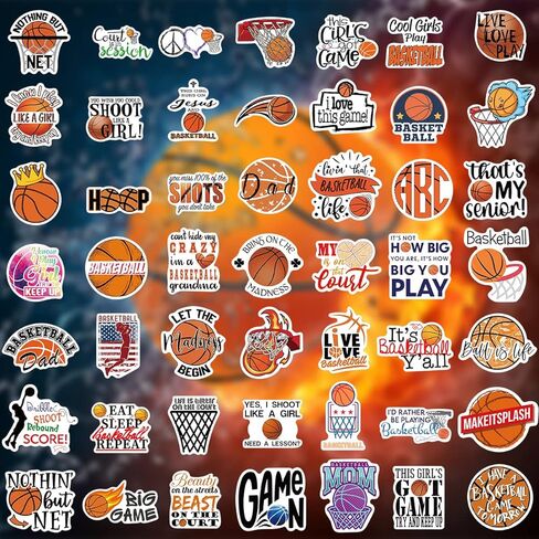 Basketball Stickers 100PCS Sports Basketball Stickers for Water Bottles,Basketball Notebook,Basketball Gifts for Boys/Girls,Basketball Gifts for Teen Boys(Basketball Stickers-1) in Kuwait