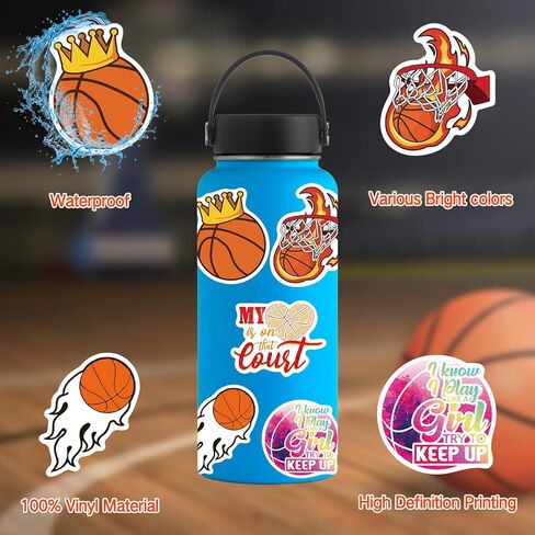 Basketball Stickers 100PCS Sports Basketball Stickers for Water Bottles,Basketball Notebook,Basketball Gifts for Boys/Girls,Basketball Gifts for Teen Boys(Basketball Stickers-1) in Kuwait