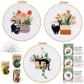 GLTAYLMY 3 Sets Embroidery Kit for Beginners, Art Craft Handy Sewing Set Hummingbird and Flower Cross Stitch Starter Kits, DIY Embroidery Kits with Patterns and Instructions Hoops Needles Threads