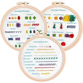 The ZenStore Embroidery Starter Kit for Beginners. Learn 28 Different Stitches. Complete DIY, Includes 3 Hoops, 3 Stamped Patterns, Needles, Scissors, and More. Cross Stitch for Adults and Crafters