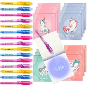 BONNYCO Invisible Ink Pen and Notebook, Pack of 16 Party Favors for Kids Birthday | Spy Pen Party Supplies, Pinata Stuffers, Prizes for Kids | Magic Pen Birthday Party Favors, Prizes for Students