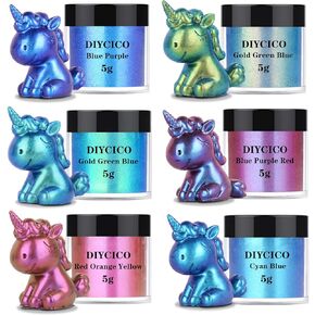 Chameleon Powder Pigment, 6 Box Changing Mica Powder Pigment for Epoxy Resin DIY Crafts, Cosmetic Grade Powder Set for Art Tumblers Soap Candle Making Dye (Total 30g) in Kuwait