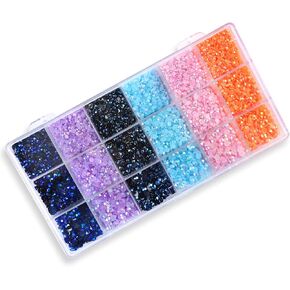 Nibiru 28800Pcs AB Resin Flatback Rhinestones Kit, Jelly Rhinestones Mixed Color Round Shape for Nail Crafts Tumbler Non-hotfix 2mm, 3mm, 4mm, 5mm