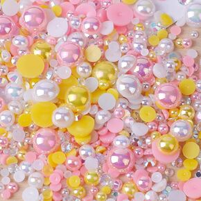 1100PCS Flatback Pearls and Rhinestone, Mixed Size 3mm-10mm AB Color Resin Rhinestones Half Pearls for Crafts, 30g Half Round Flatback Pearls Rhinestones for Nail Face Art Crafts in Kuwait