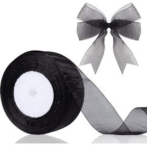 1.5 inch Sheer Organza Ribbon Black Chiffon Ribbon for gift wrapping Father's Day Wedding Bouquet Crafts 50 Yards