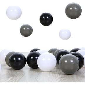 PlayMaty 100 Pieces Colorful Pit Balls Plastic Phthalate Free BPA Free Ocean Ball Crush Proof Stress Balls for Toddlers and Kids Playhouse Ball Pool Pit Accessories 2.2 Inches White Black Grey