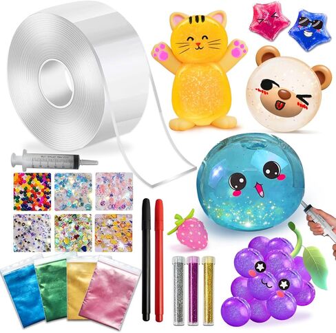 مجموعة فقاعات شريط نانو من توي يونايتد - مجموعة بالونات مائية مع شريط نانو مزدوج الجوانب بطول 9.8 قدم وألعاب حقنة للأطفال والفتيات والأولاد وعيد الميلاد للأطفال بعمر 3 و4 و5 و6 و7 و8 و9 سنوات in Kuwait