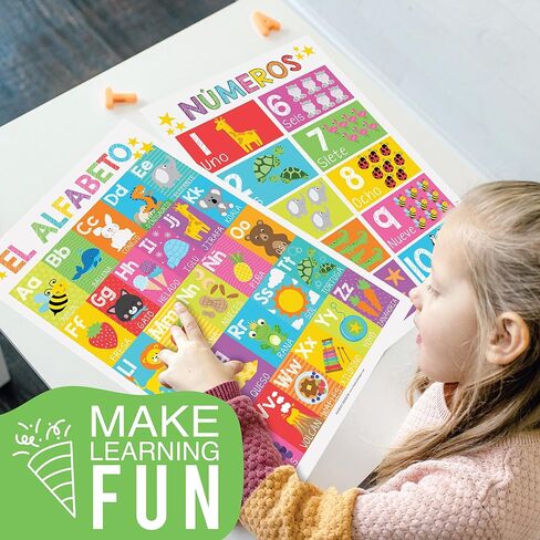 Hadley Designs 12 Spanish Educational Posters, Bilingual Learning Chart for Prek, Kindergarten & 1st Grade Kids, Classroom Decorations, Alphabet, Colors, Numbers, Months of the Year, Days of the Week in Saudi Arabia